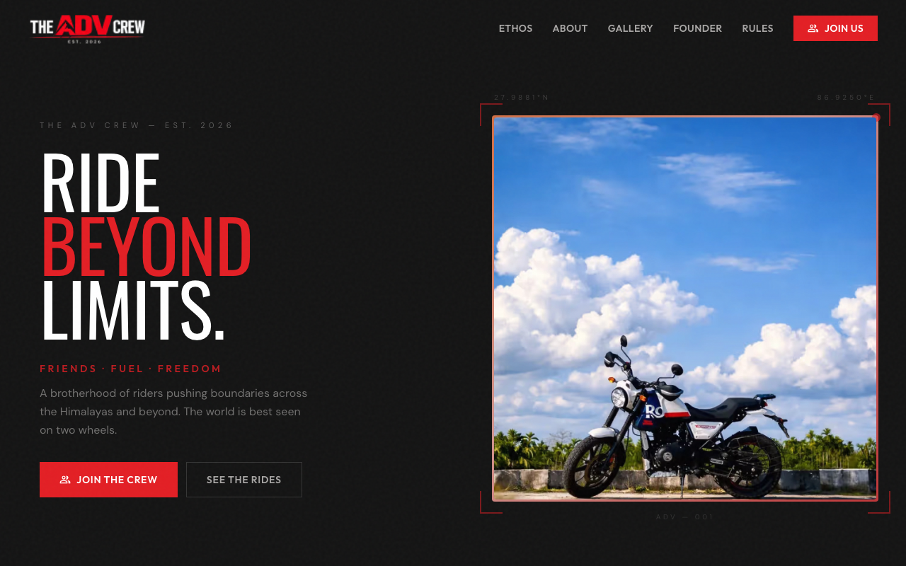 The ADV Crew — Website for a motorcycle adventure community focused on Himalayan expeditions.