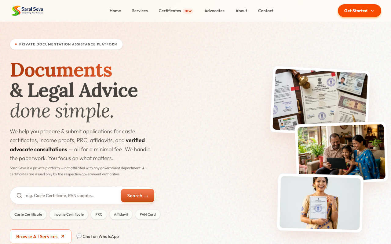 SaralSeva — Digital platform that simplifies government documentation in Assam.